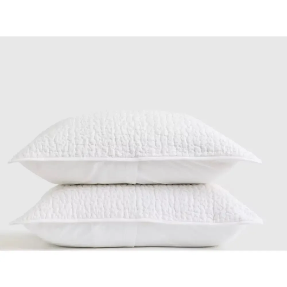 New! Quince Silk Pick Sham Set Hand Stitch Quilted King Sham Set White NWOT #21